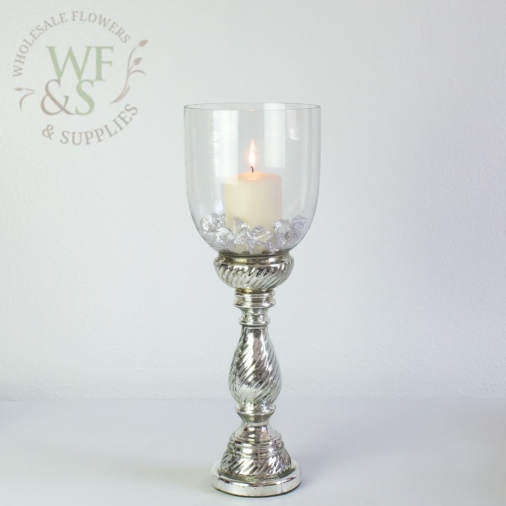 Clear Glass Vase Candle Holder Silver stem 19.5"