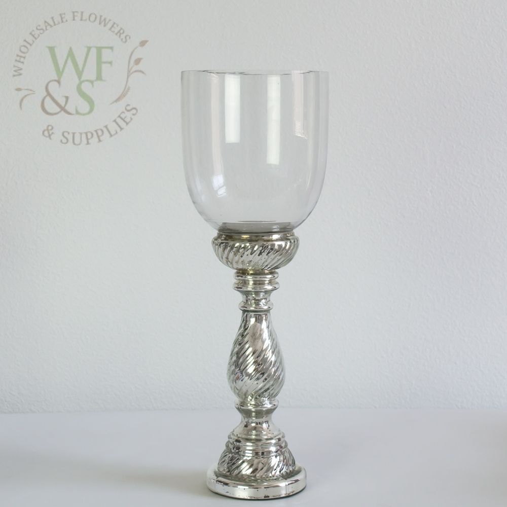 Clear Glass Vase Candle Holder Silver stem 19.5"