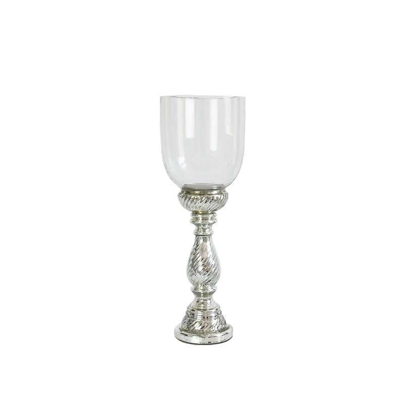 Clear Glass Vase Candle Holder Silver stem 19.5"