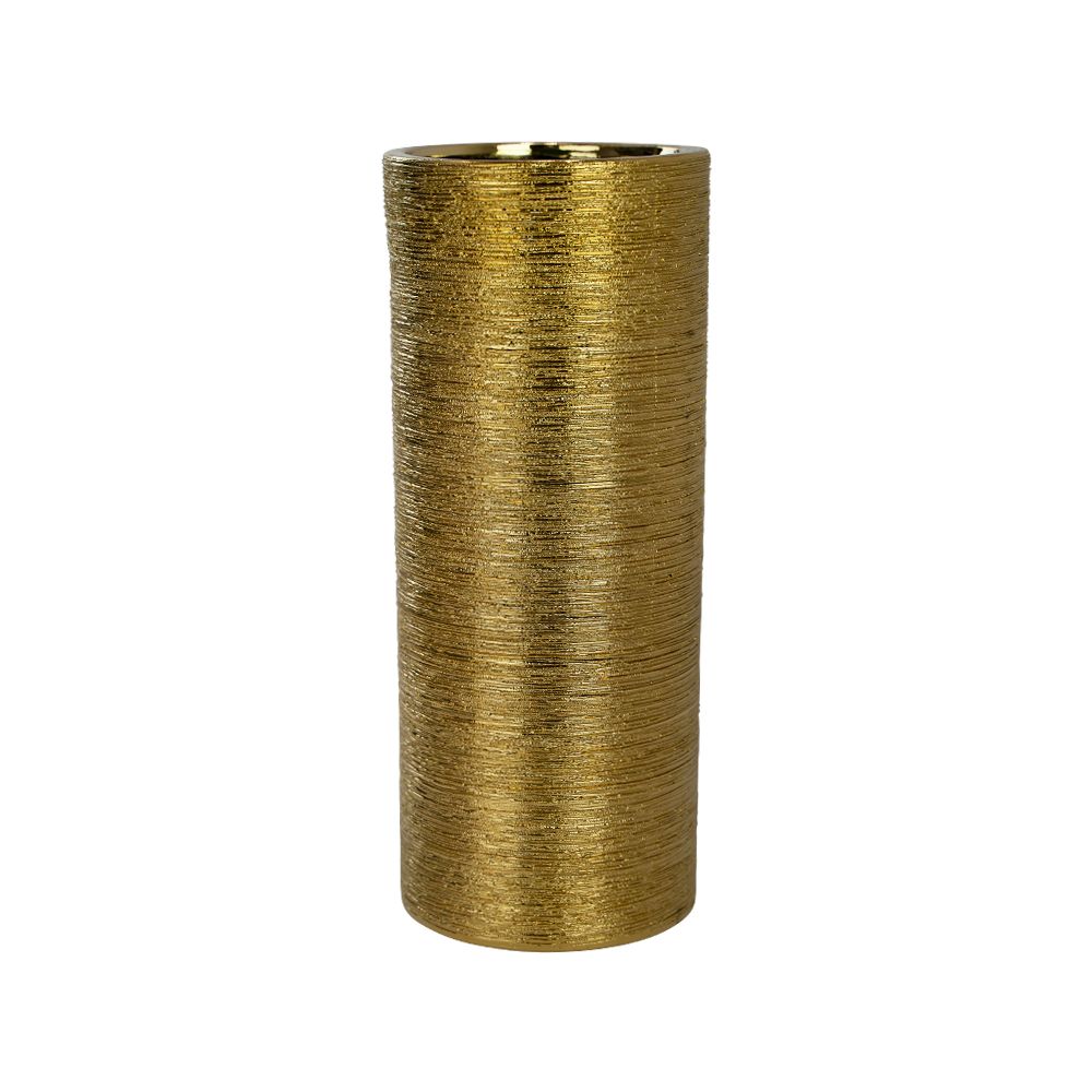 12inch Ceramic Cylinder Vase - Gold Etched