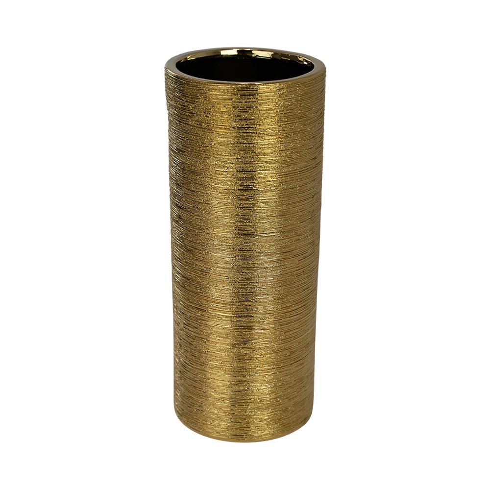 12inch Ceramic Cylinder Vase - Gold Etched