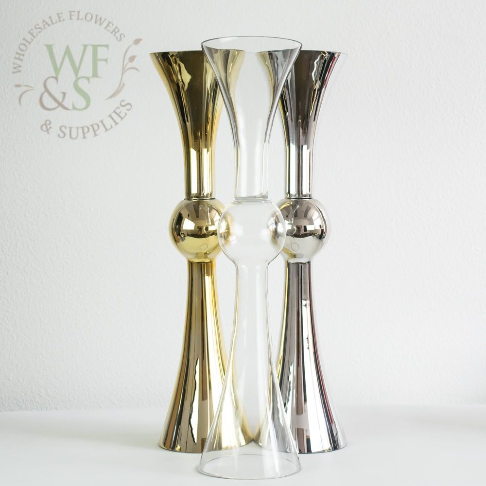 Gold Mirrored Glass Trumpet Reversible Vase Double Sided 30"