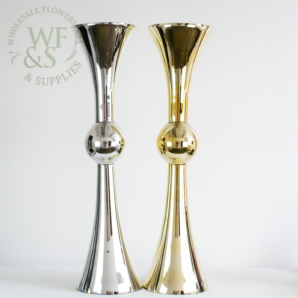 Silver Glass Trumpet Vase Double Sided 36"