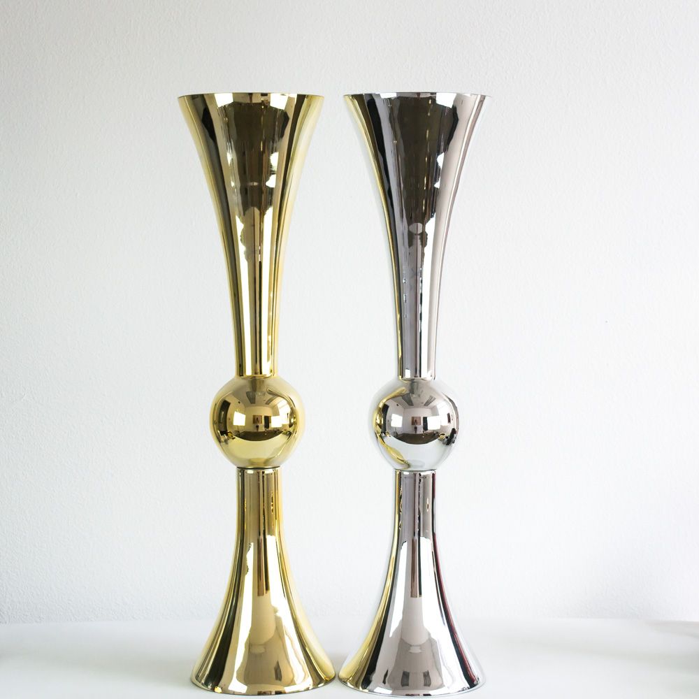 Gold Mirrored Glass Trumpet Reversible Vase Double Sided 30"