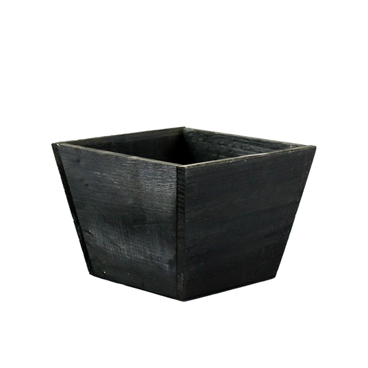 Square wood Flower Pot Vase Container in Black 5" Tall