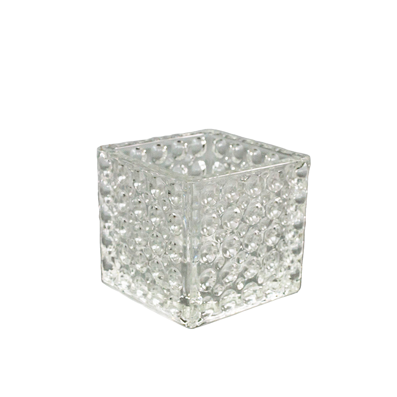Square Clear Glass Cube Vase Dimple Effect 4" x 4"