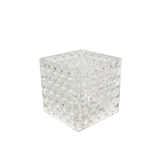 Square Clear Glass Cube Vase Dimple Effect 5" x 5"