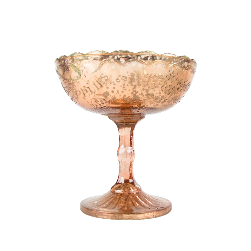 Rose Gold Blush Copper Glass Pedestal Bowl 6"