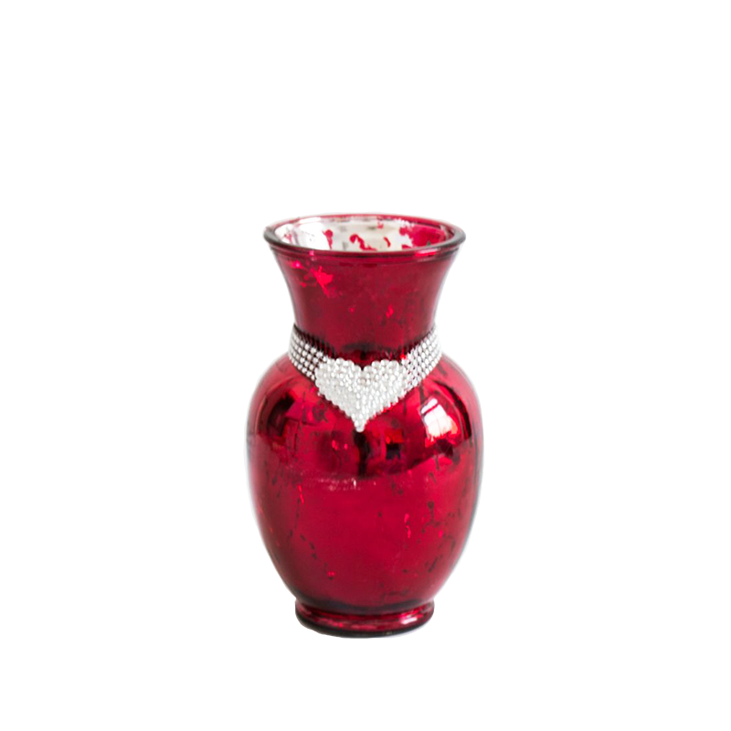 Mercury Metallic Red Classic Glass Vase 9" Removable Ribbon