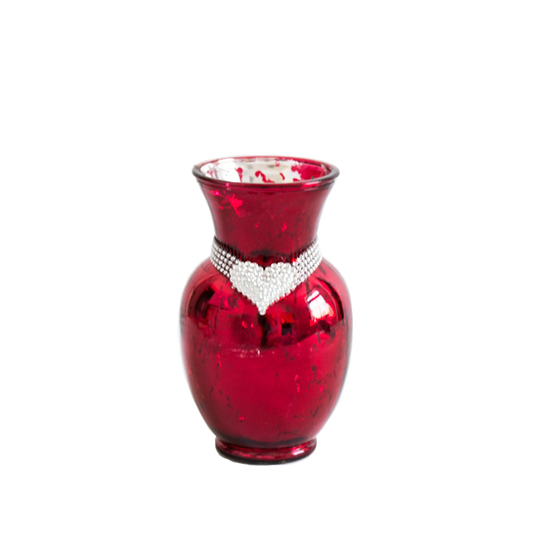 Mercury Metallic Red Classic Glass Vase 9" Removable Ribbon