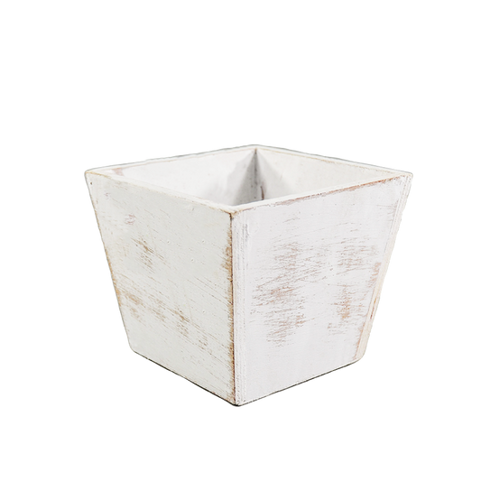 Wood Planter Flower Container in White 5.5" tall