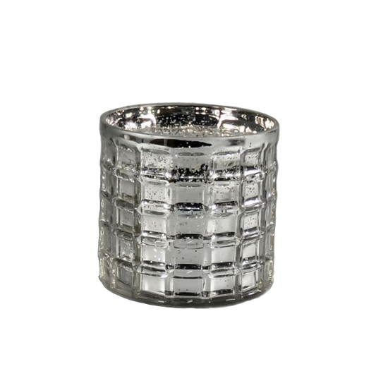 Mercury Glass Mosaic Cylinder Vase in Silver