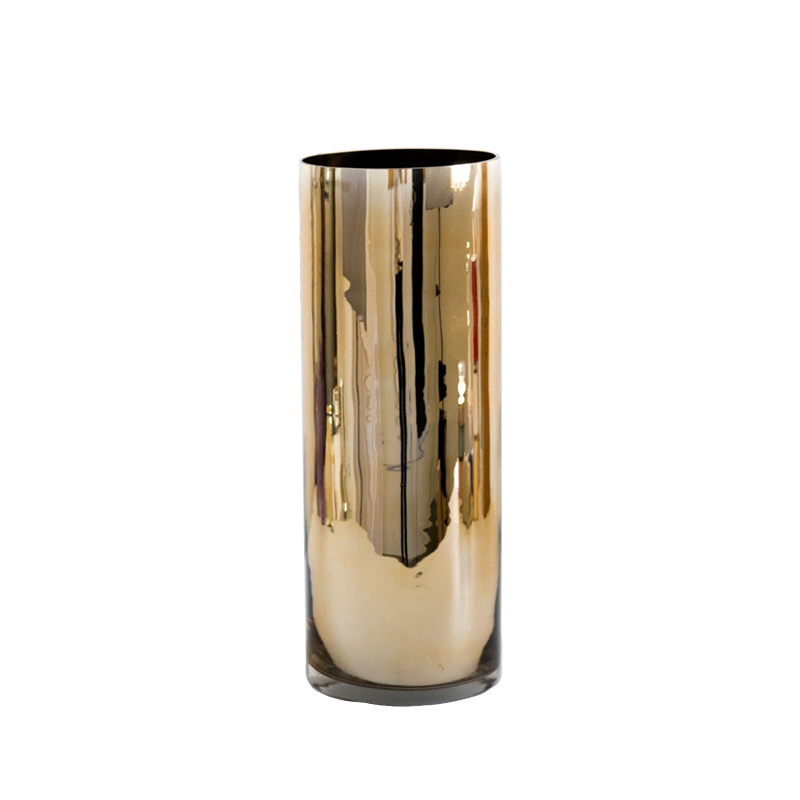Mirrored Gold Cylinder Vases 15.7" tall