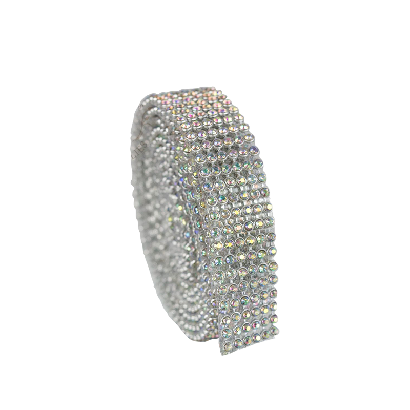 Silver Iridescent Faux Diamond Decorative Rhinestone Ribbon 0.8" 2YDS