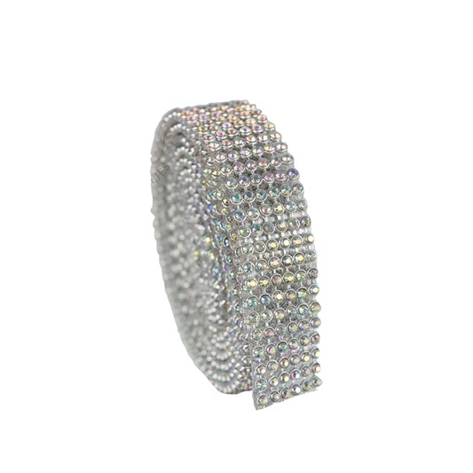 Silver Iridescent Faux Diamond Decorative Rhinestone Ribbon 0.8" 2YDS