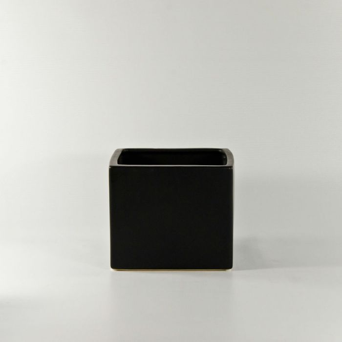 Matte Ceramic Square Vase Container Black 5.2"