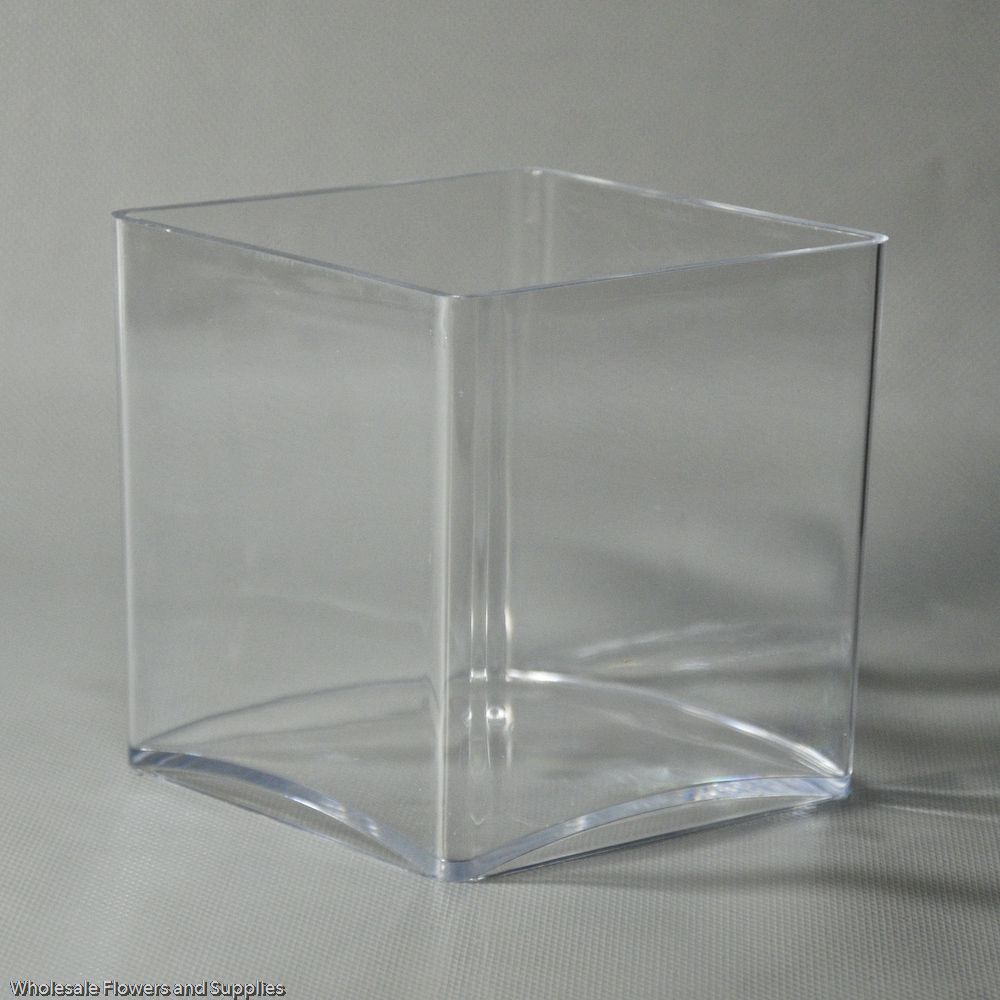 Square Plastic Vase Clear 6-inch