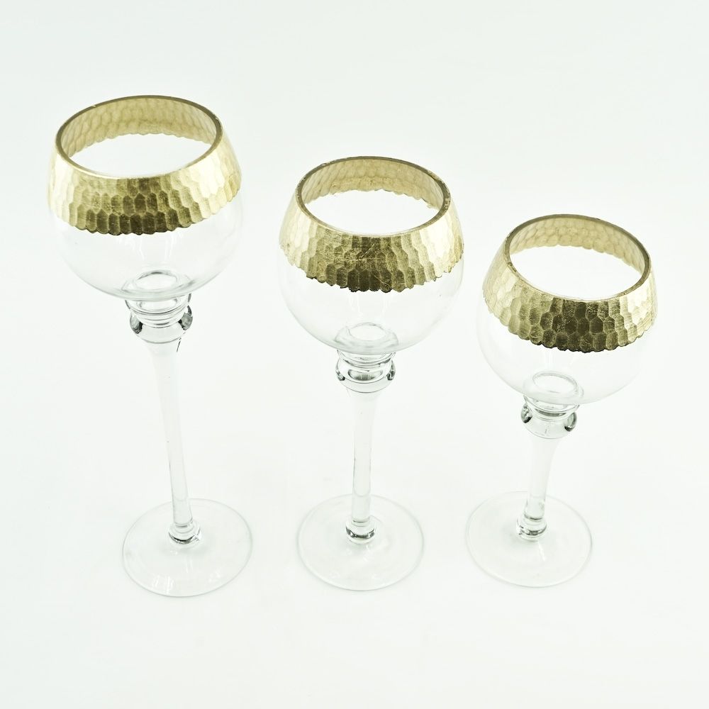 Set of 3 Pedestals - Gold Trim