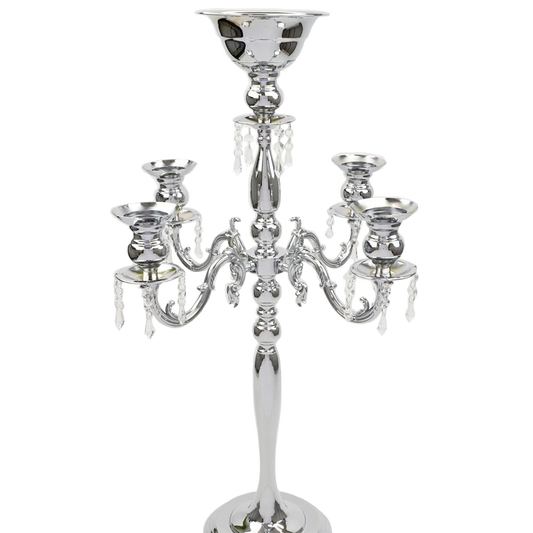 Tall Silver Candelabra with Crystal Accents