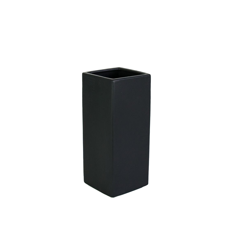 Modern Black Matte Ceramic Square Vase 12" Tall