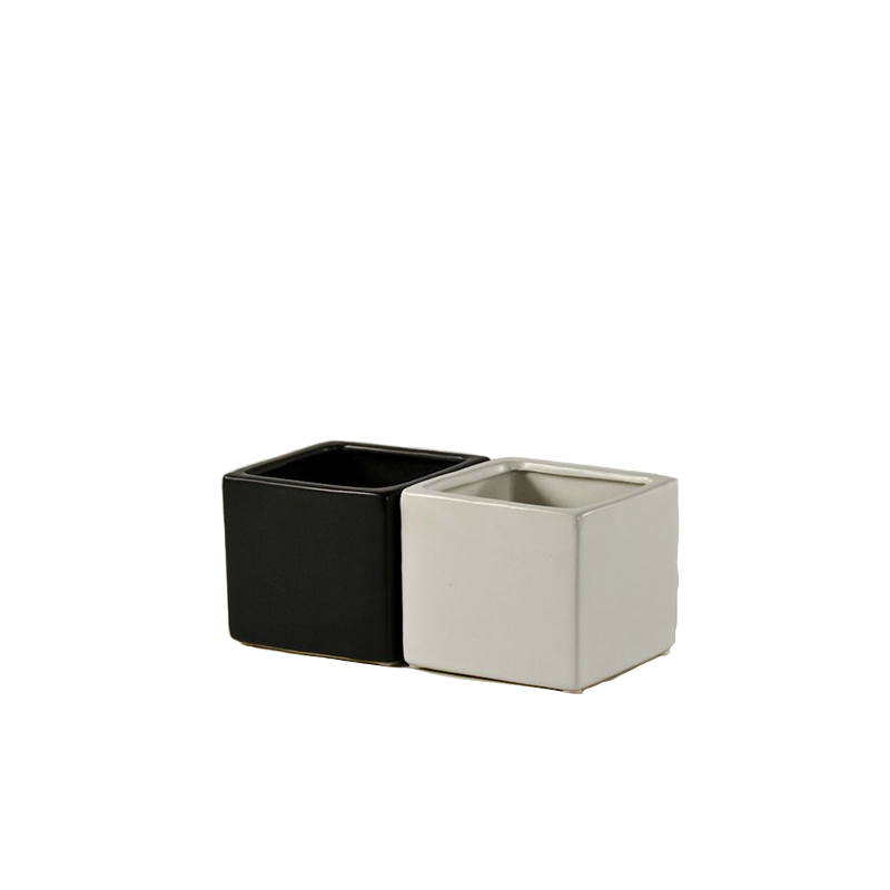 Matte Ceramic Cube Vase in White and Black 3"