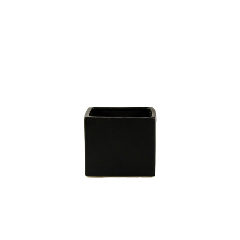 Matte Ceramic Square Vase Container Black 5.2"