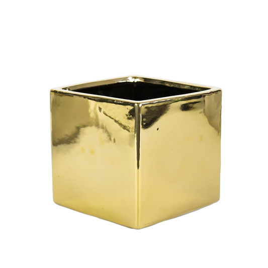 Metallic Gold Ceramic Square Vase 6"