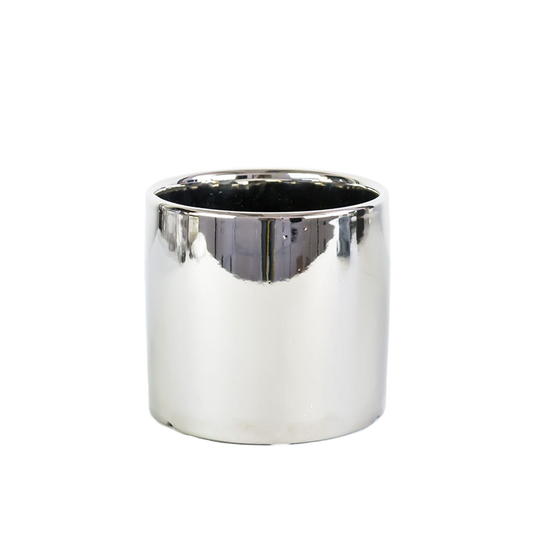 Silver Metallic Ceramic Cylinder Vase 5"