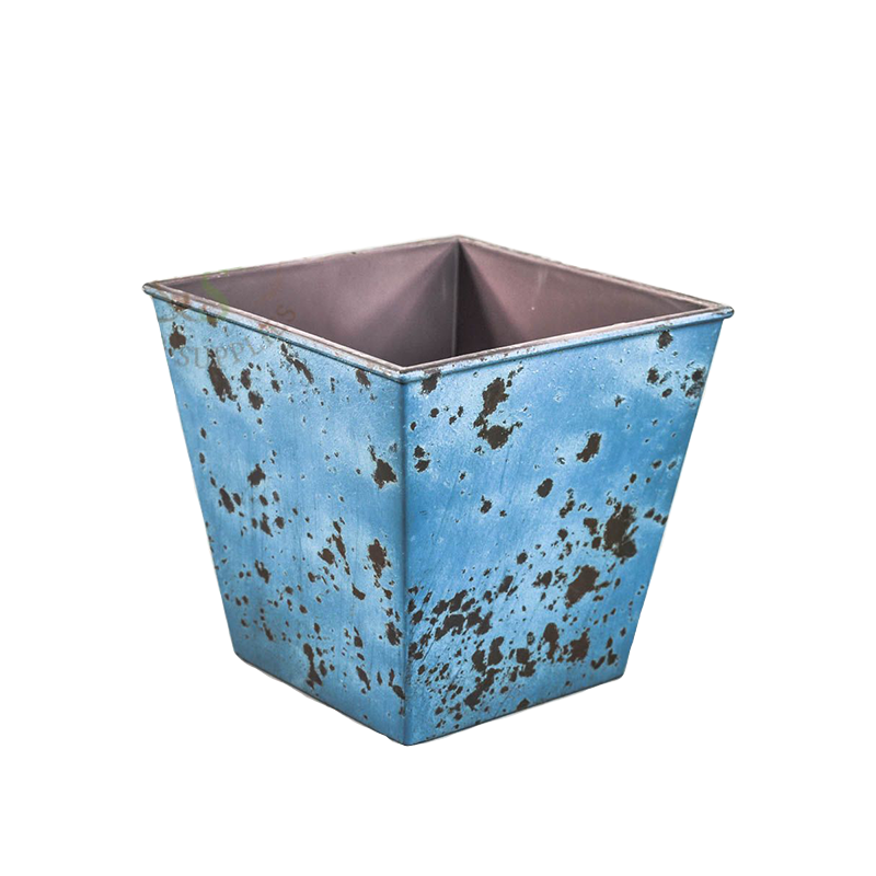 Square Tapered Recycled Plastic Pot - Distressed Blue