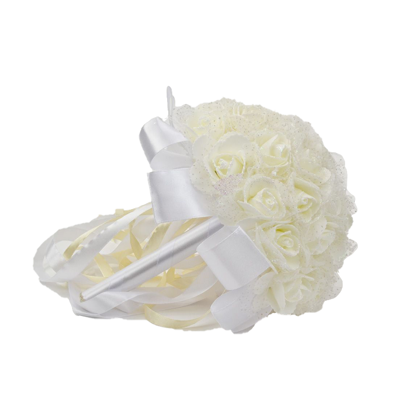 Synthetic Rose Bouquet -White with Glitter