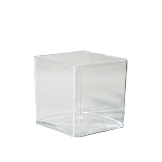 Square Plastic Vase Clear 6-inch