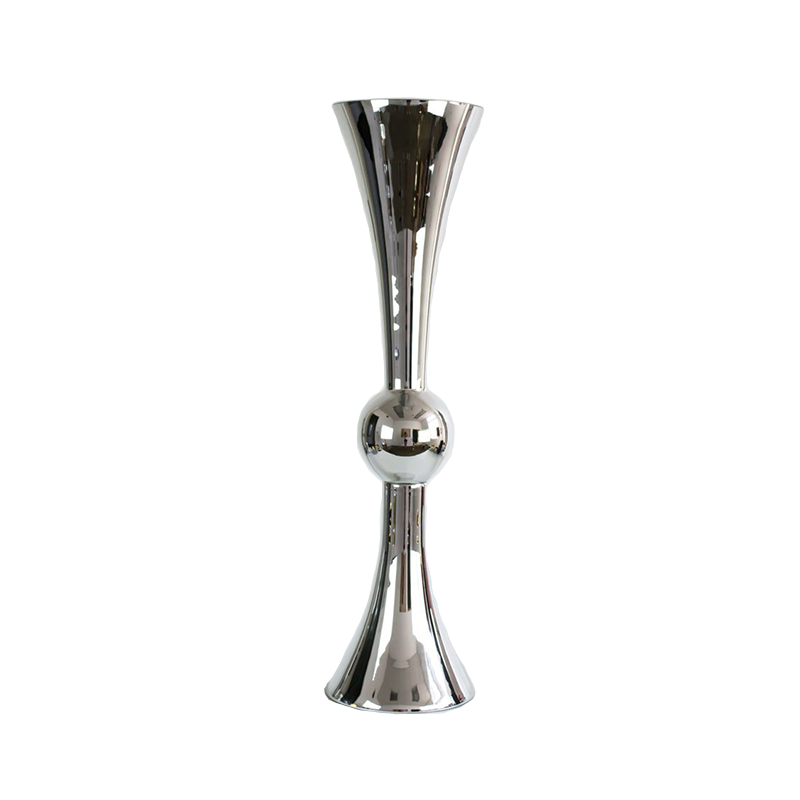 Silver Mirrored Glass Trumpet Vase Double Sided 30"