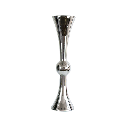 Silver Mirrored Glass Trumpet Vase Double Sided 30"