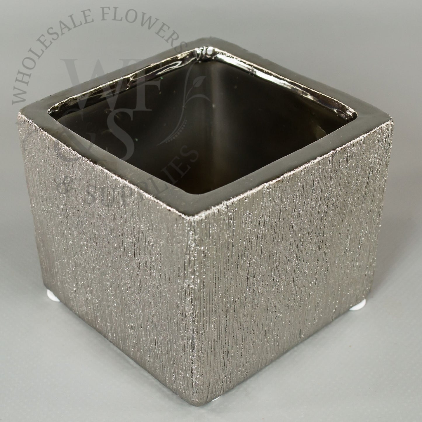 Silver Etched Ceramic Cube Vase - 3.5"