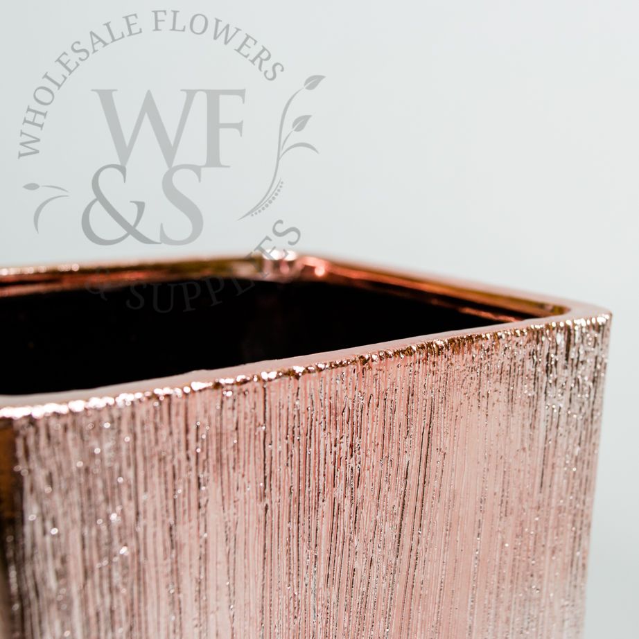 Rose Gold Etched Ceramic Flower Pot Vase Container 4.5" Tall x 4.5" Wide