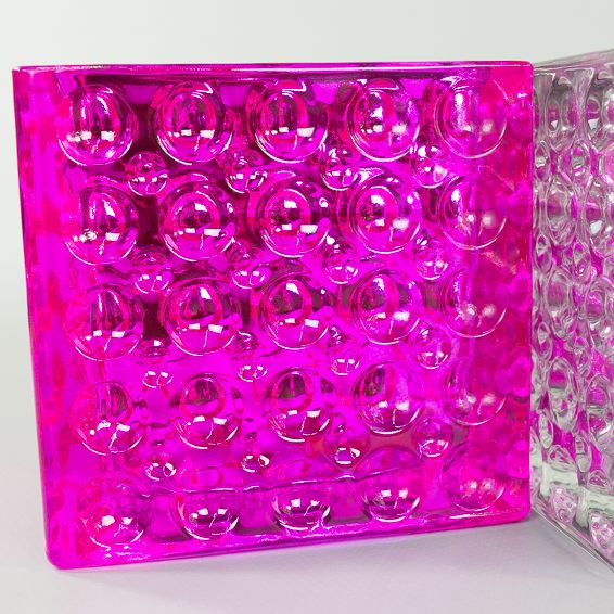 Square Pink Mirrored Glass Cube Vase Dimple Effect 4x4