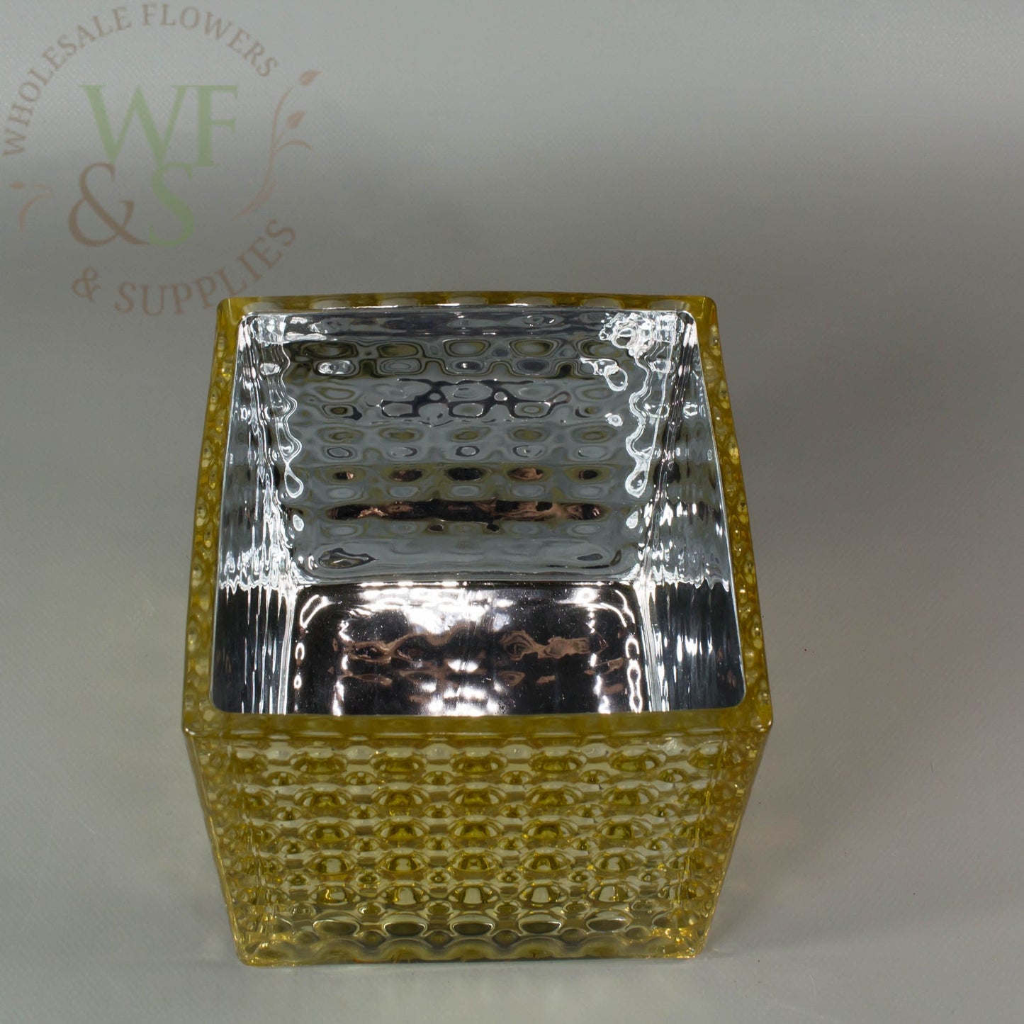 Square Gold Mirrored Glass Cube Vase Dimple Effect 4x4