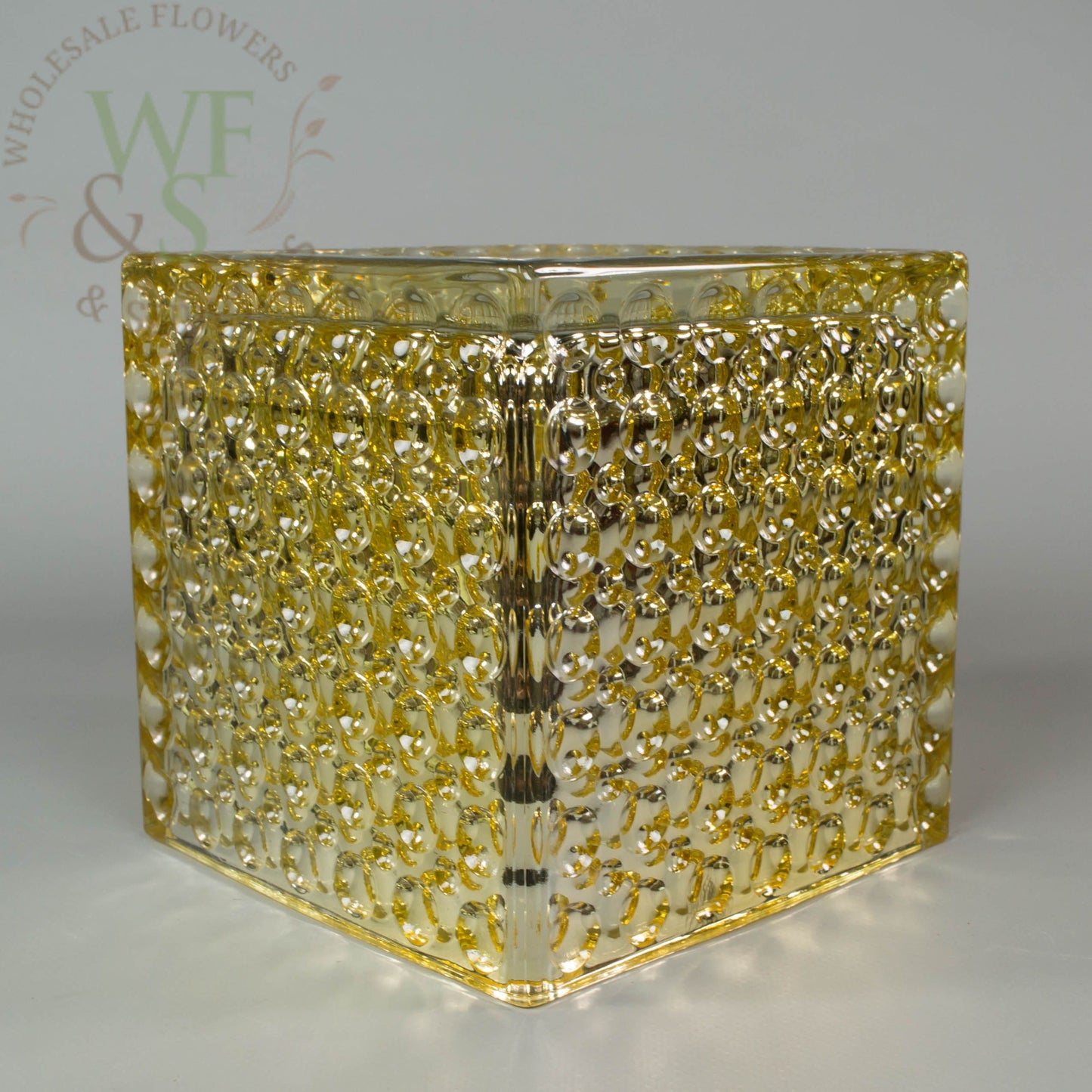 Square Gold Mirrored Glass Cube Vase Dimple Effect 4x4