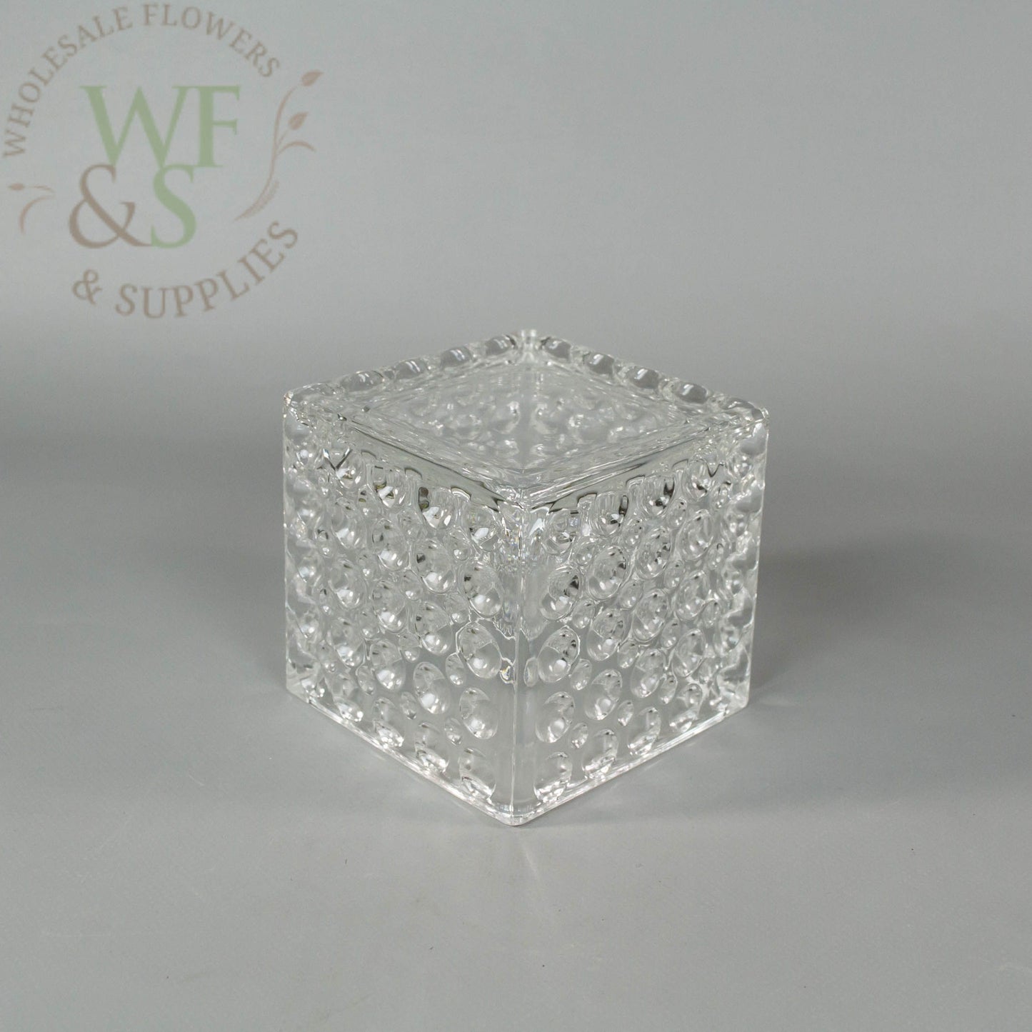 Square Clear Glass Cube Vase Dimple Effect 4" x 4"