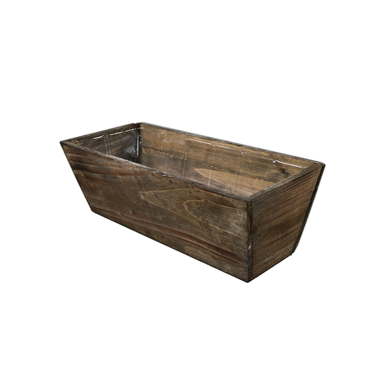 14" Rectangular Tapered Brown Wood Planter