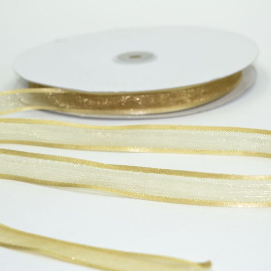 5/8in Nylon Sheer Ribbon Old Gold, 100 yards
