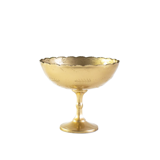 Gold Glass Compote Pedestal Bowl 7"