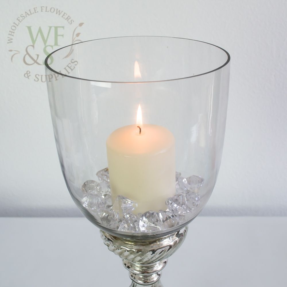 Clear Glass Vase Candle Holder Silver stem 19.5"