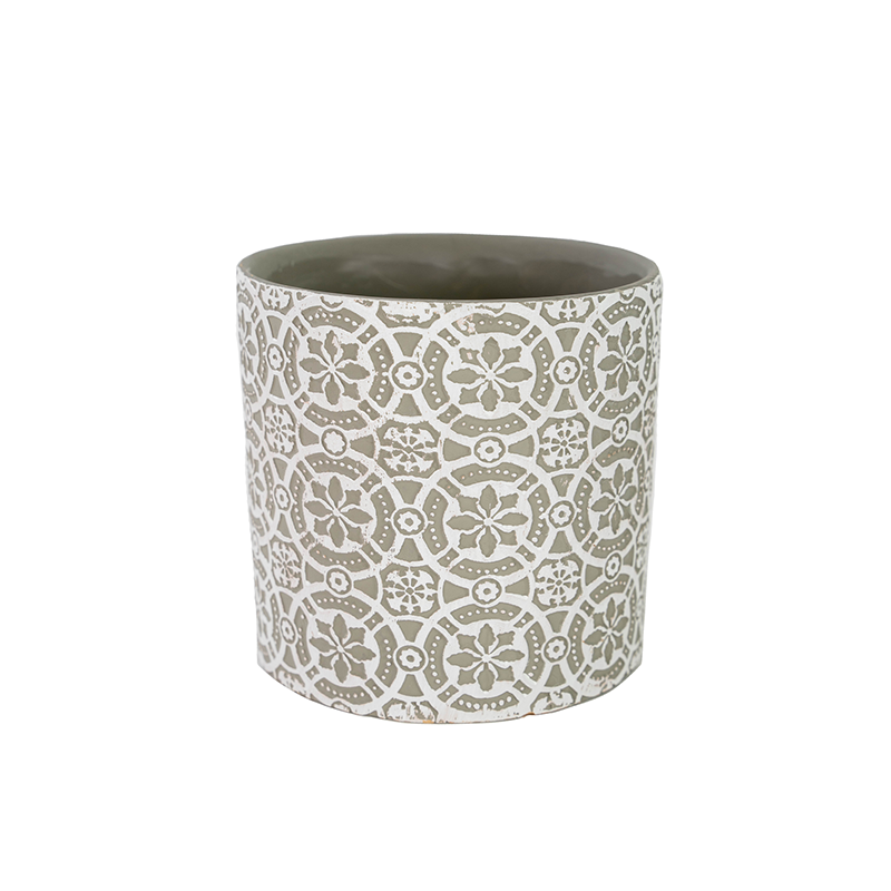 6.75" Embossed Cylinder vase - White/Gray