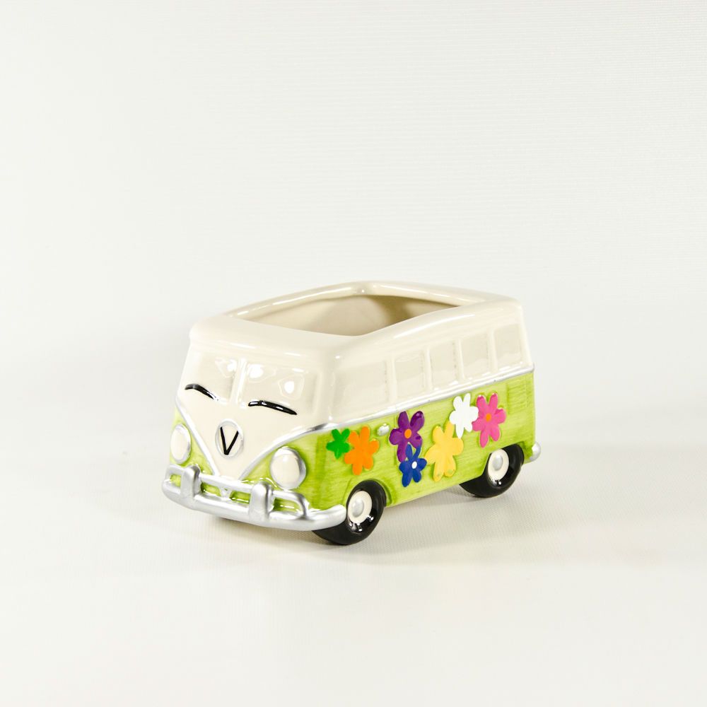 3 3/8" Flower Bus Rectangle Ceramic Vase Green