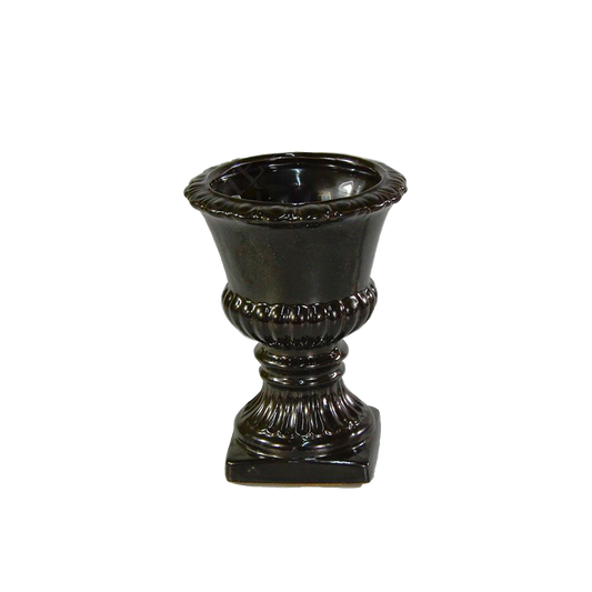 8" Glossy Black Ceramic Urn Vase