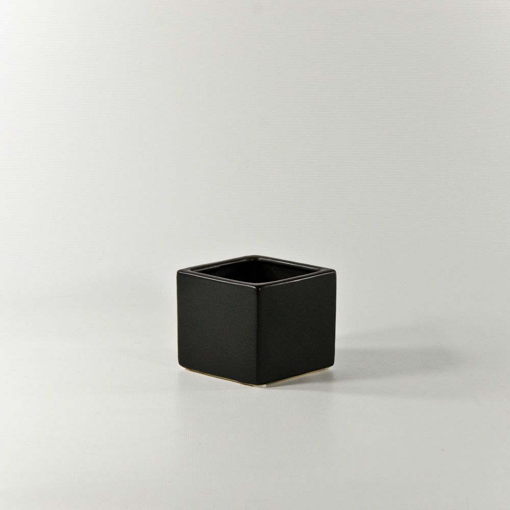 Ceramic Cube Vase in Matte Black 3"