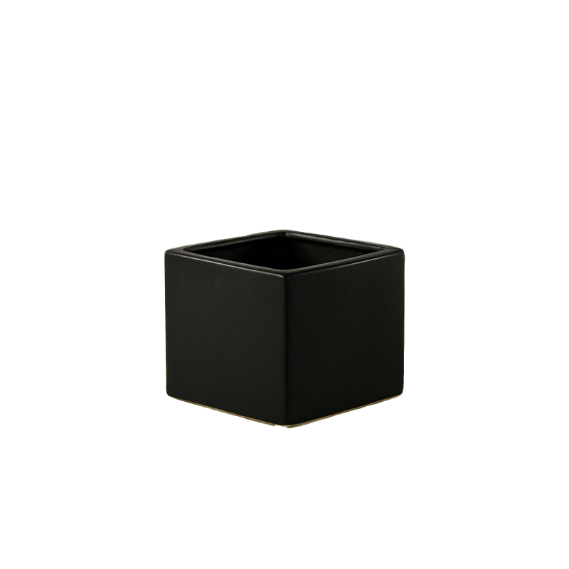 3.8" Small Matte Ceramic Cube Vase Black