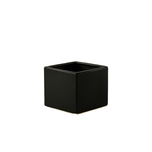 3.8" Small Matte Ceramic Cube Vase Black
