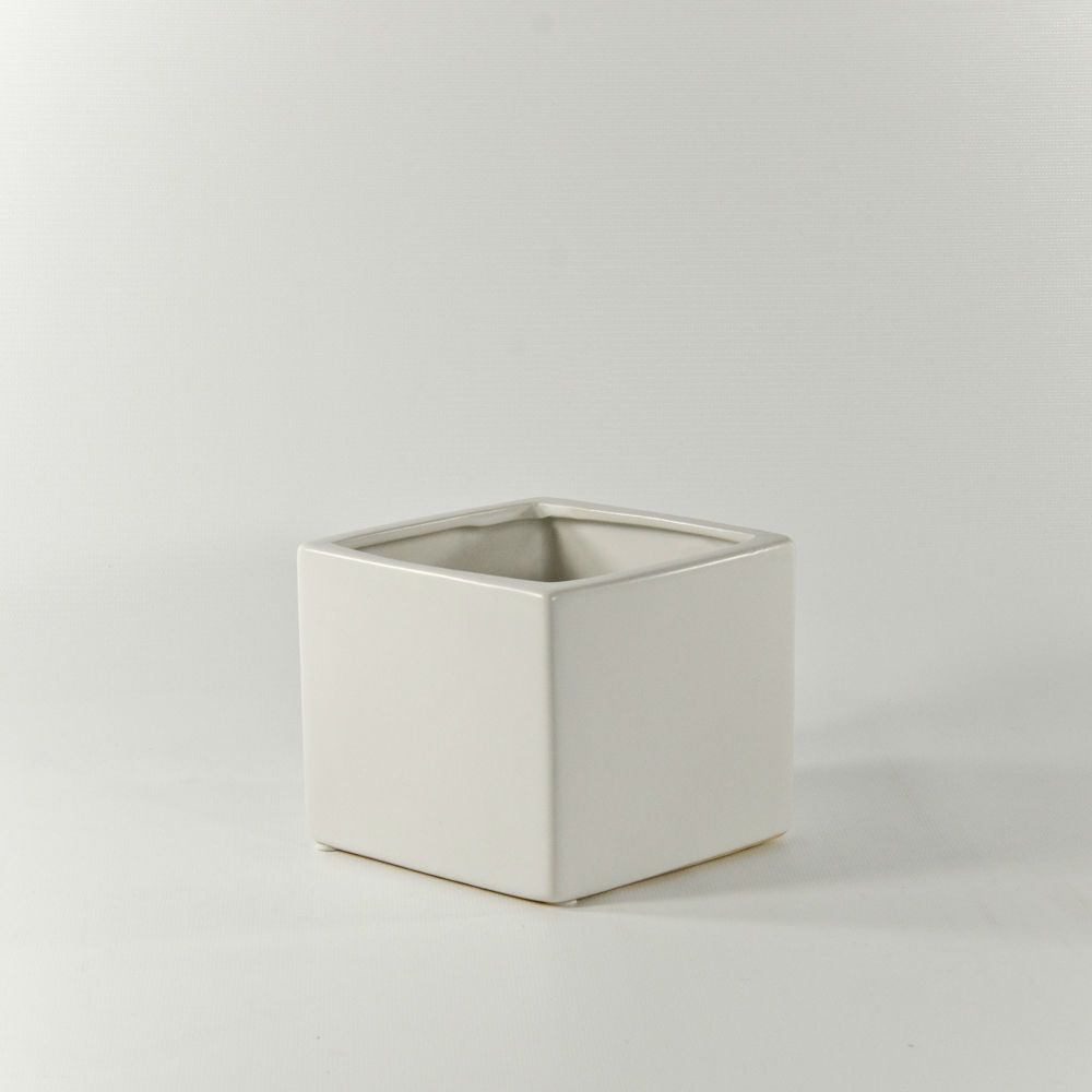 3.8" Small Matte Ceramic Cube Vase Black